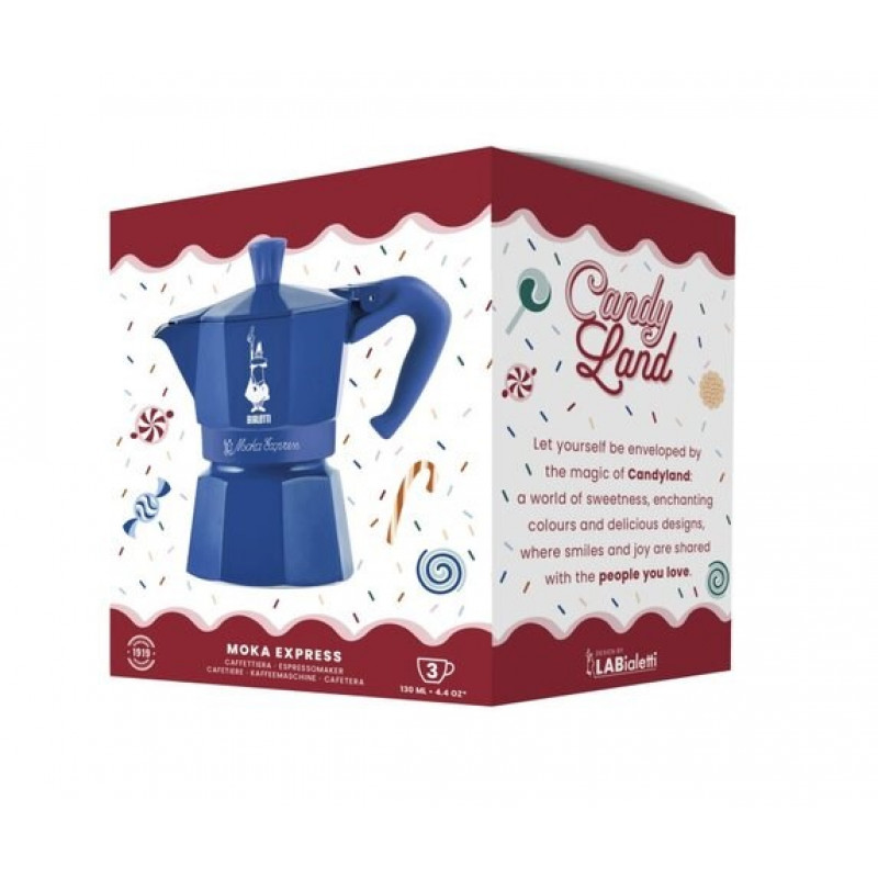 Bialetti Candyland Moka Express 3TZ Manual Coffee Maker, 150 ml, Blue