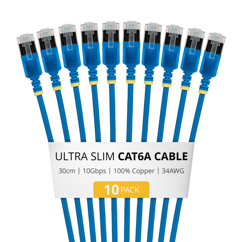 StarTech.com Slim Cat6a U/FTP Patch Cable RJ45, 0.3 m, Blue, 10-Pack