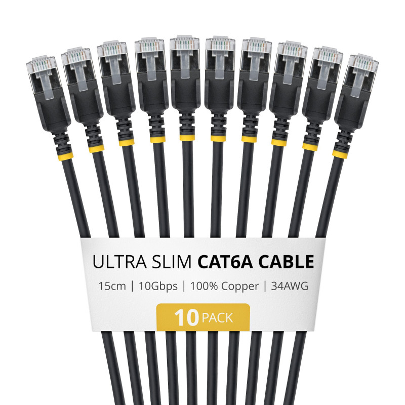 StarTech.com Slim Cat6a U/FTP Patch Cable RJ45, 0.15 m, Black, 10-Pack