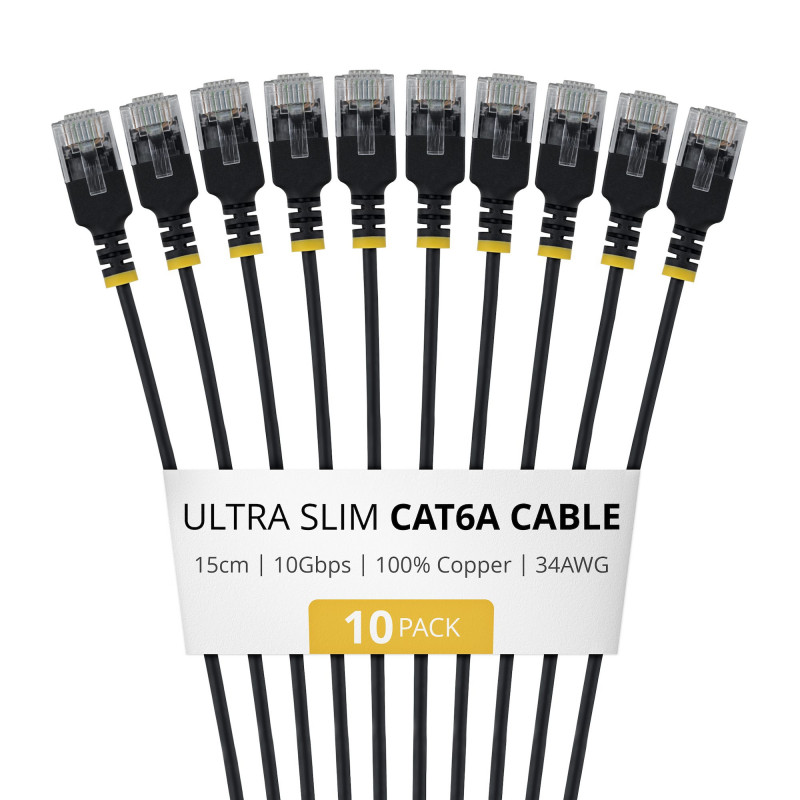 StarTech.com Slim Cat6a U/UTP Patch Cable RJ45, 0.15 m, Black, 10-Pack
