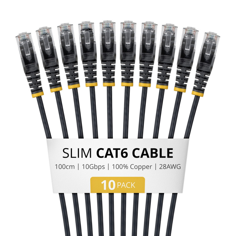StarTech.com Slim Cat6 U/UTP Patch Cable RJ45, 1 m, Black, 10-Pack