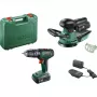 Bosch DIY Set UniversalImpact 18V + AdvancedOrbit 18V, 2x 2.0Ah Li-Ion Battery, Cordless Hammer Drill Driver + Cordless Random Orbit Sander, Green (06039D410A)