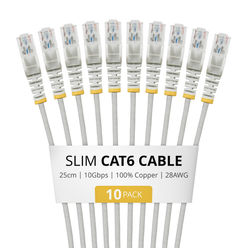 StarTech.com Slim Cat6 U/UTP Patch Cable RJ45, 0.25 m, Grey, 10-Pack