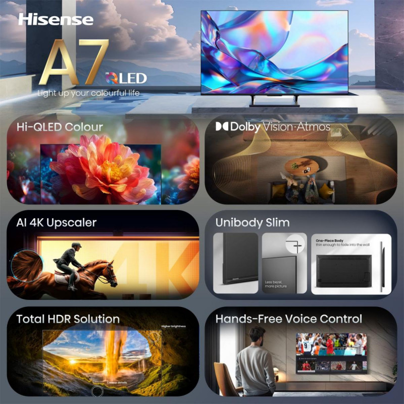 Hisense 50A7S 50 inch QLED 4K VidaaOS 60Hz Dolby Vision IQ 2026 Television