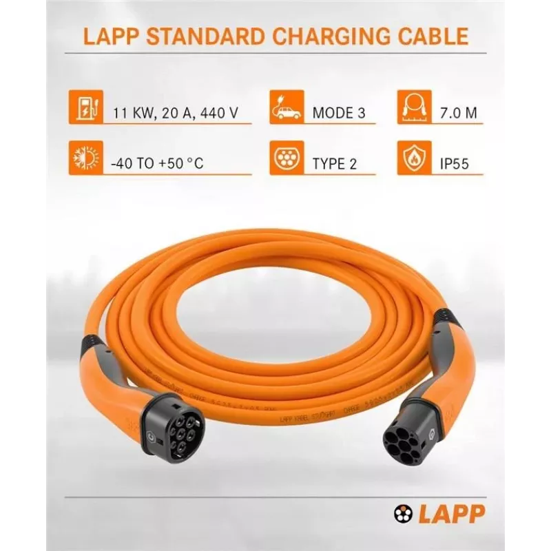 LAPP MOBILITY Charging Cable Type 2, up to 11 kW, 7 m, Orange (61790)