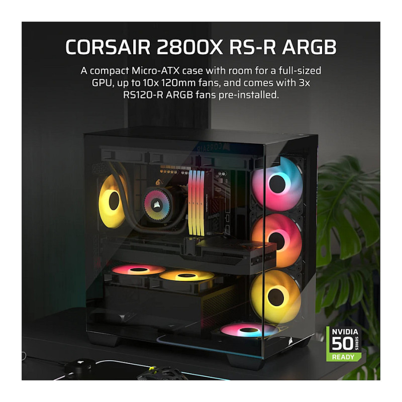 Corsair 2800X RS-R ARGB Panoramic Glass Micro-ATX Computer Case, Black