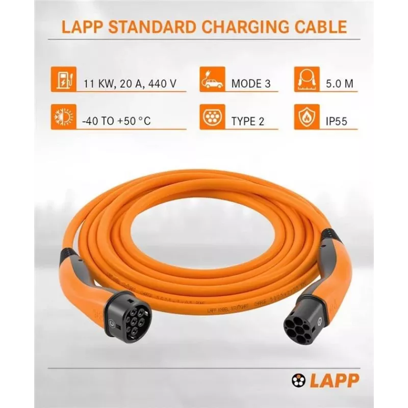 LAPP MOBILITY Charging Cable Type 2, up to 11 kW, 5 m, Orange (61785)