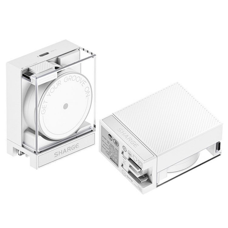 SHARGE Retractable 65 GaN Charger, 65W, 2x USB-C, integrated USB-C cable - white