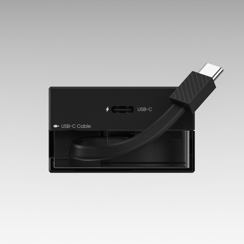 SHARGE Retractable 65 GaN Charger, 65 W, 2x USB-C, Integrated USB-C Cable, Black