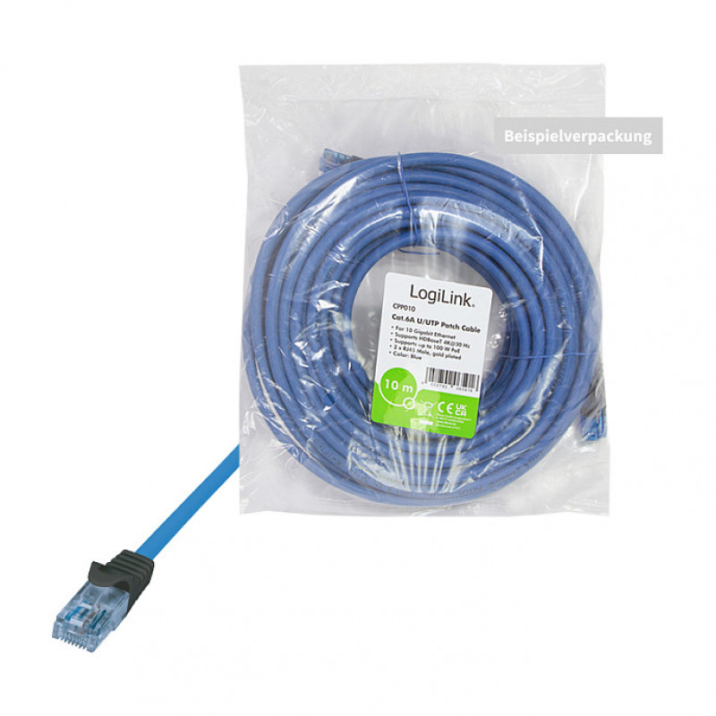 Logilink Cat6a U/UTP Patch Cable RJ45, 1 m, Blue, LSZH