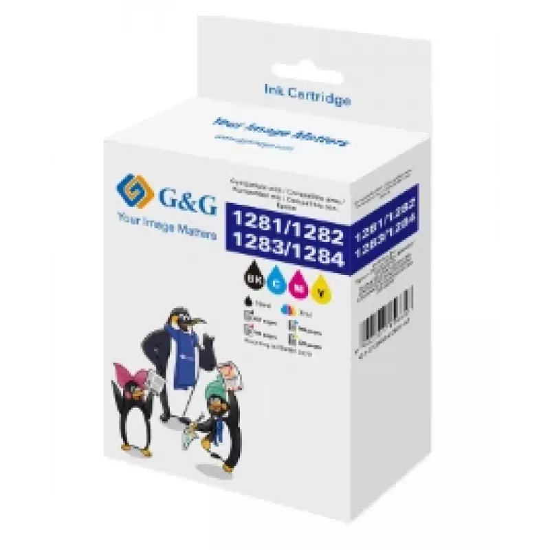 G&G Compatible Ink Cartridge Multipack for Epson T1285 (C13T12854012), Black/Cyan/Magenta/Yellow