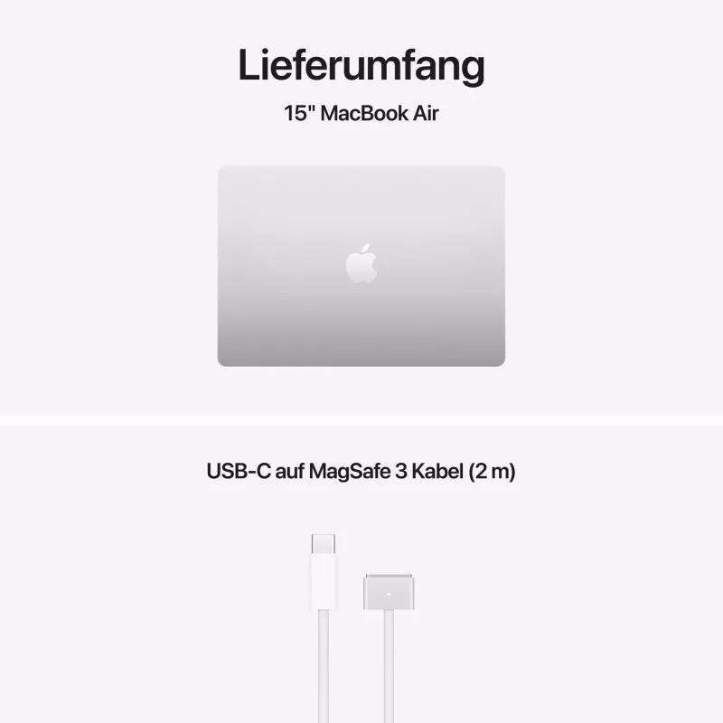 Apple MacBook Air 15 inch M5 10-Core CPU 10-Core GPU 24GB RAM 2TB SSD - Silver, German Keyboard with Touch ID, 35W Dual USB-C Power Adapter (CTO)