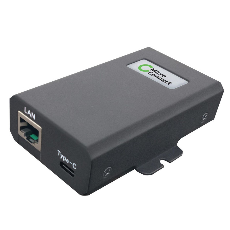 Microconnect POEINJ-60W-USBC Gigabit Ethernet PoE Injector, IEEE 802.3af/802.3bt, 100 m, Black