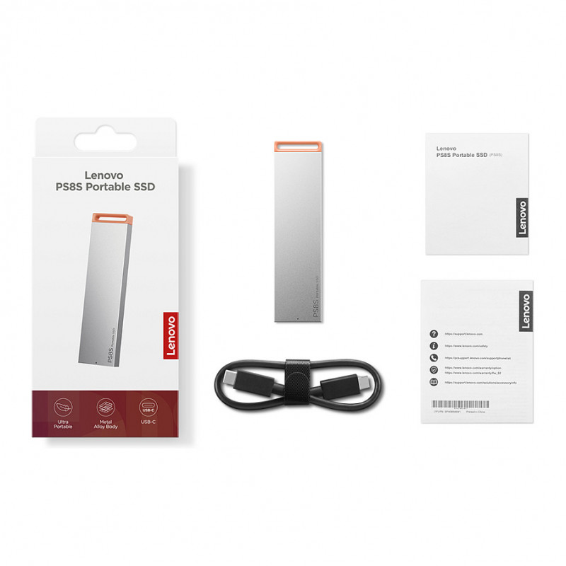 Lenovo PS8S 2TB Portable External SSD, USB 3.2 Gen 2, USB-C, Cool Gray (4XB1T88413)