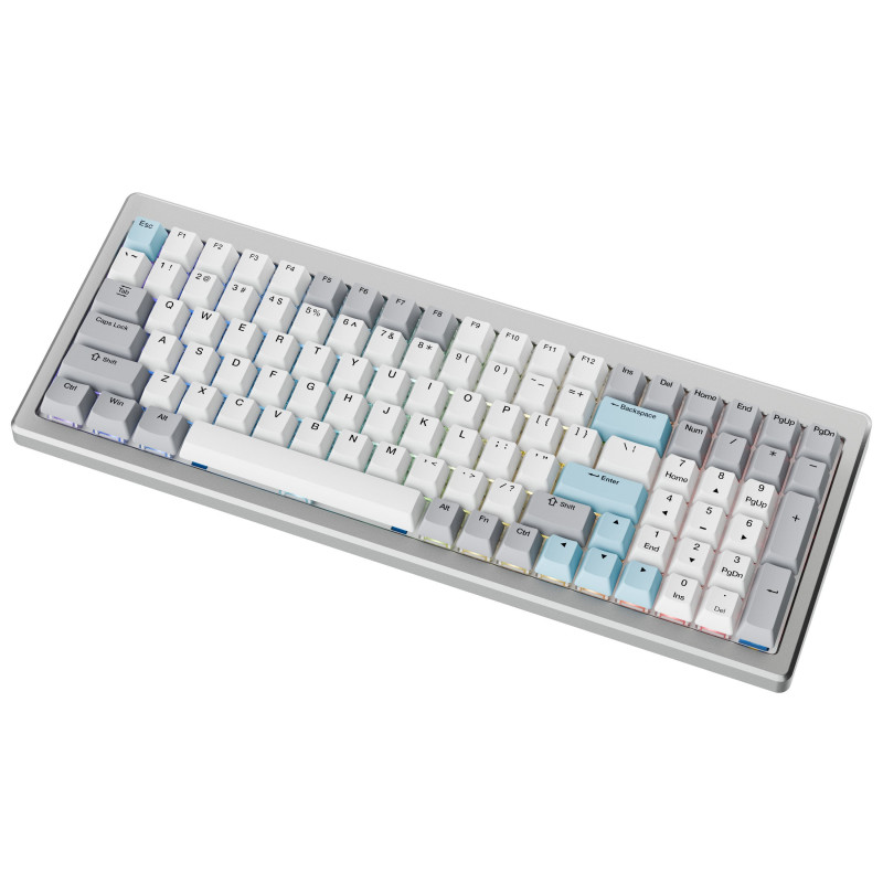 Ducky Cushion 98 Gaming Keyboard, 96%, US Layout (ANSI), Shush Green Switches - Silver (DKCUS2598-DDUSPHCC4S1)