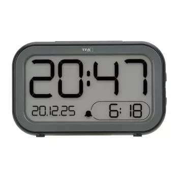 TFA Dostmann Bingo Hybrid Digital Alarm Clock, LCD/LED Display, Black/Anthracite, 60.2048.01