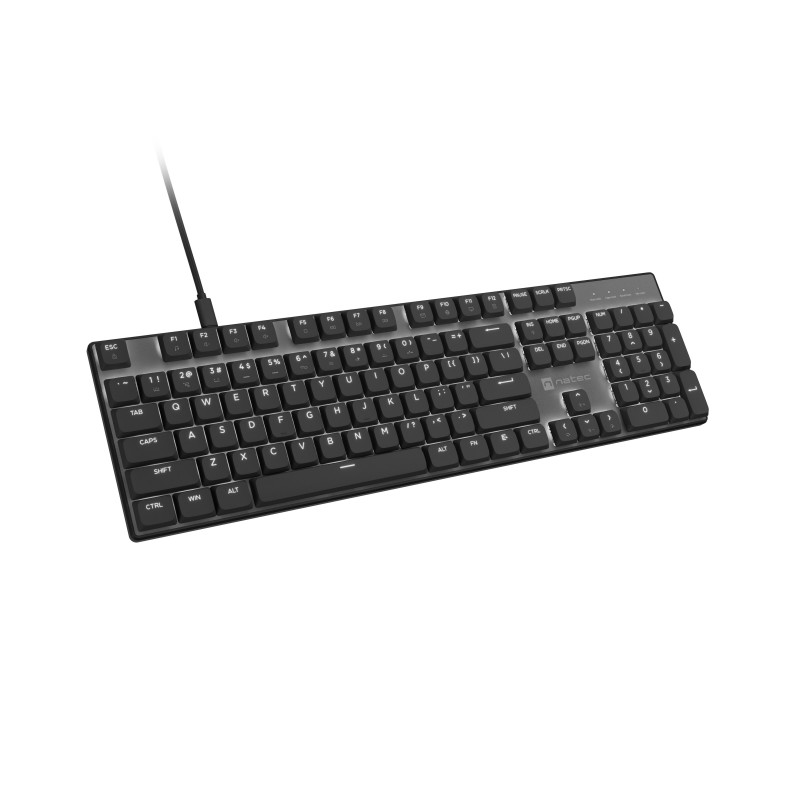 Natec Amberjack Wired Keyboard, US Layout, Linear Hot-Swappable Switches, White Backlight, Anti-Ghosting, Macro Recording, Black/Grey (NKL-2391)