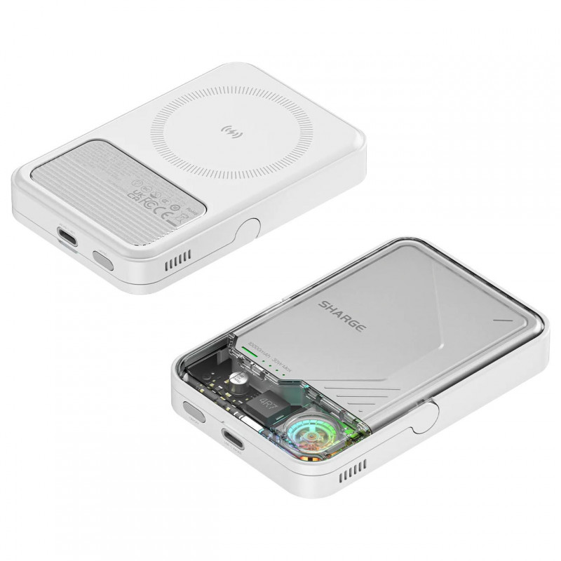 SHARGE ICEMAG 2 Power Bank, 10000 mAh, 15 W Qi2, 30 W USB-C, Transparent