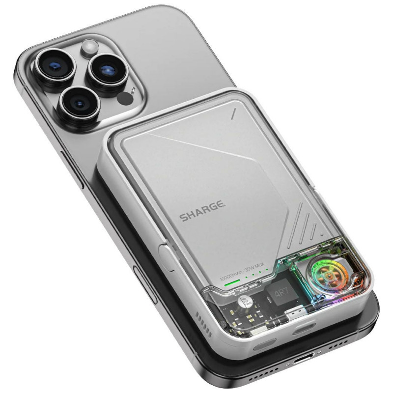 SHARGE ICEMAG 2 Power Bank, 10000 mAh, 15 W Qi2, 30 W USB-C, Transparent