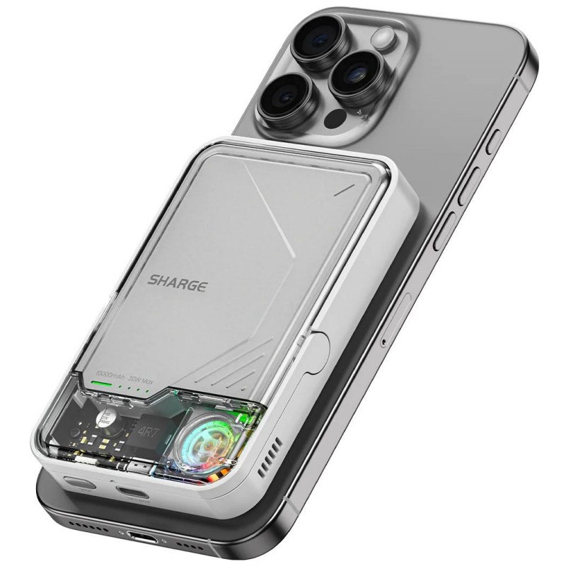SHARGE ICEMAG 2 Power Bank, 10000 mAh, 15 W Qi2, 30 W USB-C, Transparent