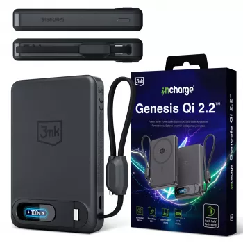 3mk incharge Genesis Qi2 25W Wireless Charger + PD 45W with Built-in USB-C Cable, Black