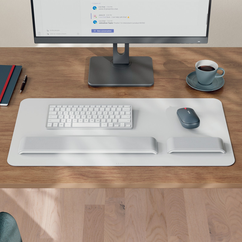 LEITZ Desk Mat 700 x 360 mm, Recycled Leather, Grey, Smooth, Rounded