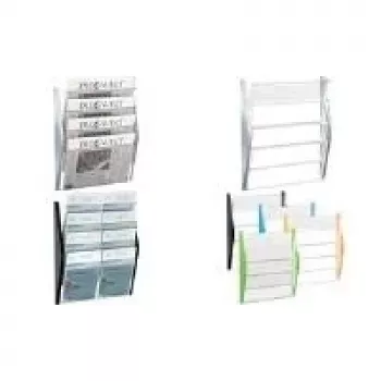 helit Wall-Mounted Brochure Holder, DIN A3 landscape, 4 compartments, black, side panels made of colored PP, compartments made of crystal-clear PS, - 1 piece