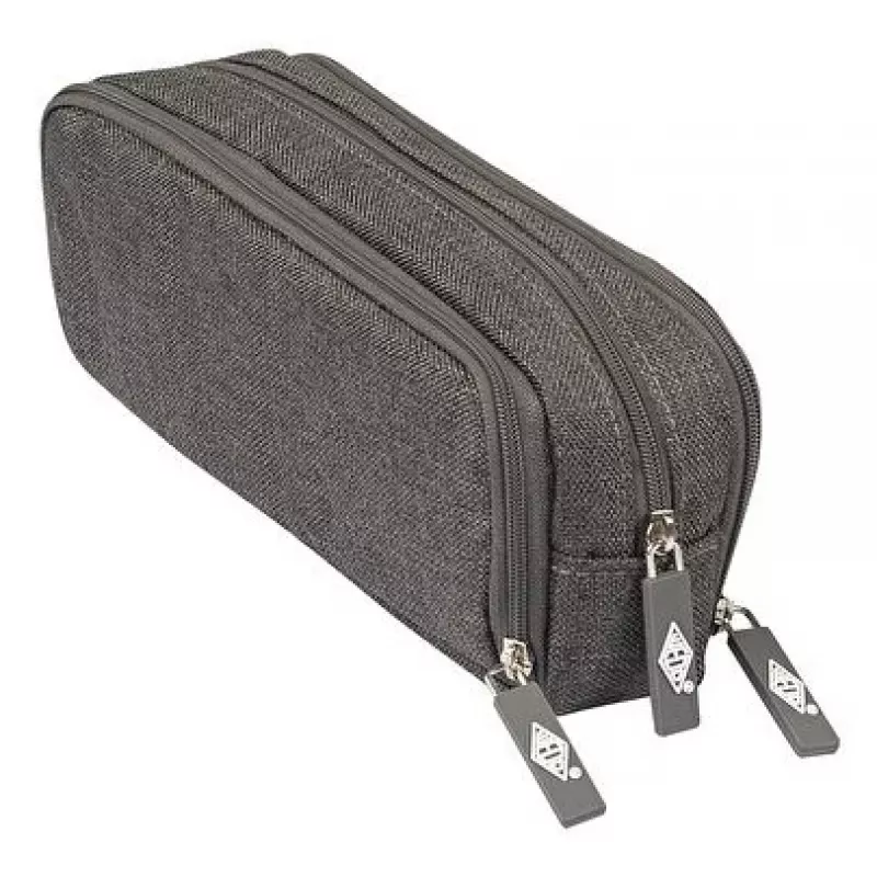 WEDO College Pencil Pouch, Polyester, Grey, Spacious Inner Compartment, 3 Zip Compartments, for 7 Pens