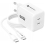 Forcell F-Energy GaN III Crystal Color VT-60 60W PD QC 4.0 2x USB-C wall charger white + cable