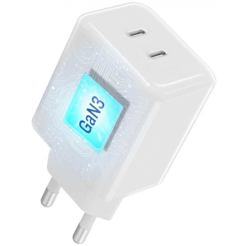 Forcell F-Energy GaN III Crystal Color VT-60 60W PD QC 4.0 2x USB-C wall charger white + cable