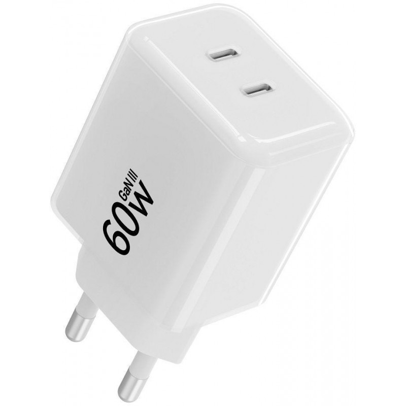 Forcell F-Energy GaN III Crystal Color VT-60 60W PD QC 4.0 2x USB-C wall charger white + cable