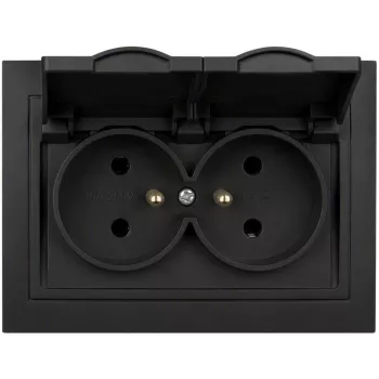 VCX WESA LC-53C Double Socket-Outlet with Flap and Earthing, Black
