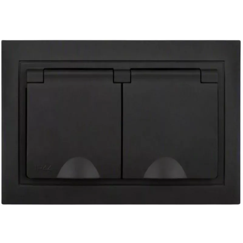 VCX WESA LC-53C Double Socket-Outlet with Flap and Earthing, Black