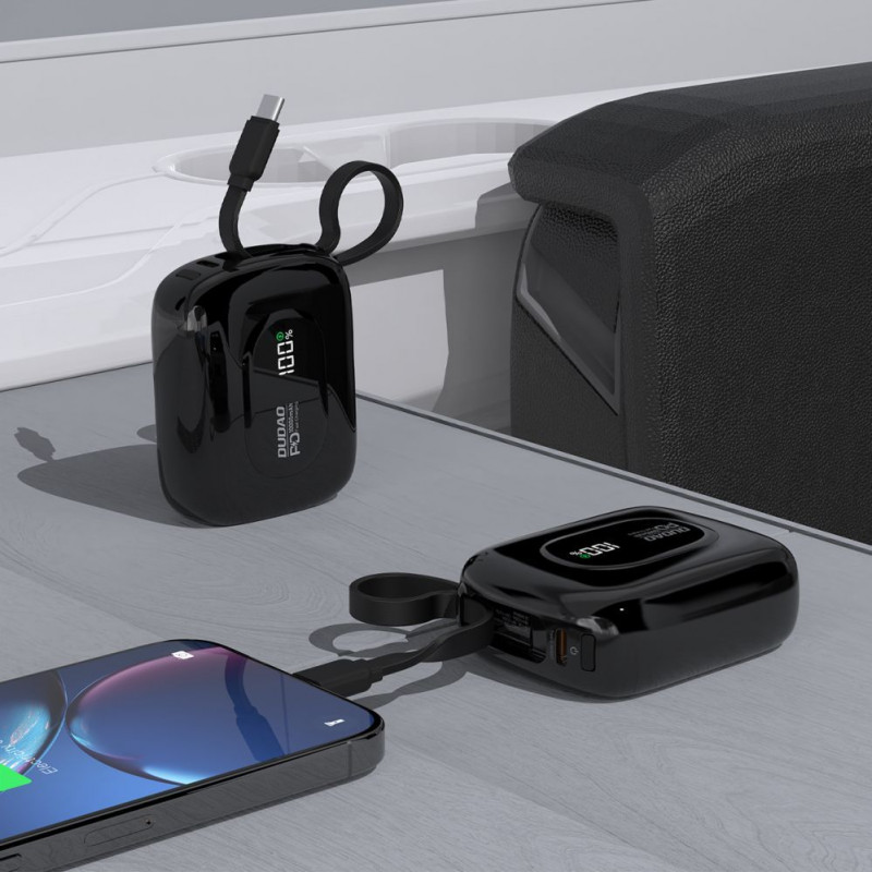 Dudao K32 Powerbank 22.5W 10000 mAh with Built-in USB-C/ Lightning Cable - Black