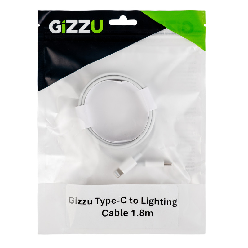 Gizzu USB-C to Lightning Cable, 1.8 m, 27 W PD, White (GCPU2L18)