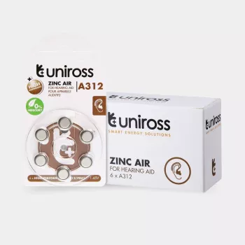 Uniross A312 Button Cell Batteries for Hearing Aid 148mAh, 6 pcs.