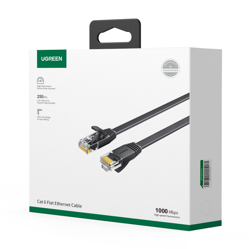 Ugreen Flat Cat6 U/UTP Patch Cable RJ45, 0.5 m, Black