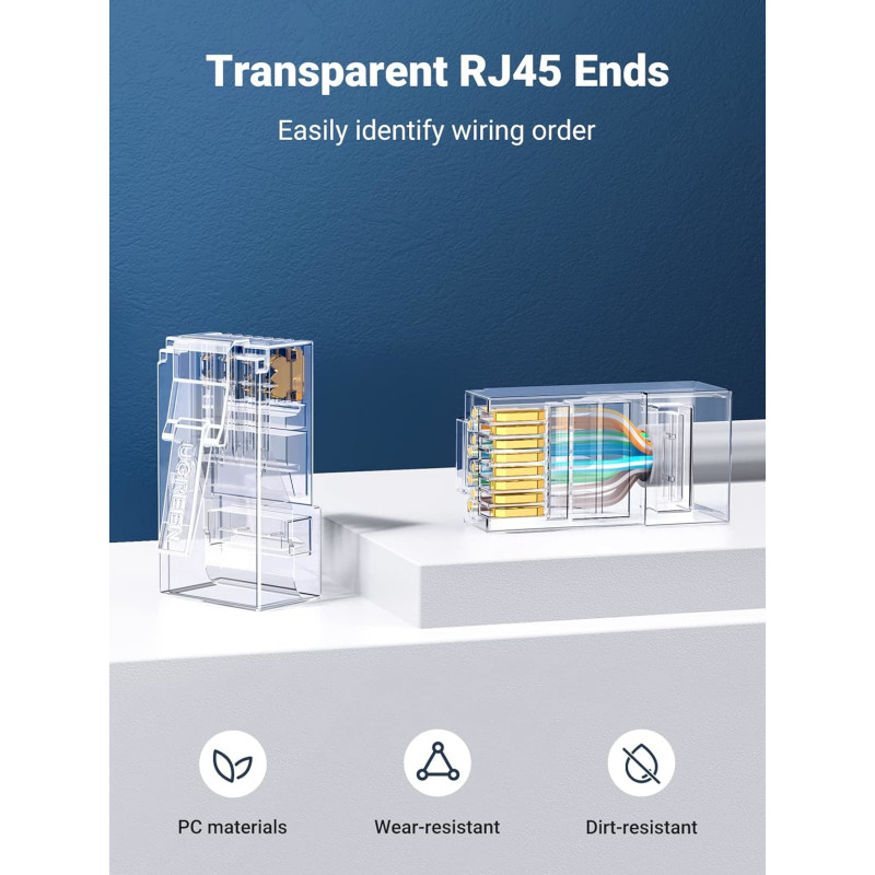 UGREEN Cat6 RJ45 Modular Plugs (50 Pcs)–Transparent with Gold Contacts