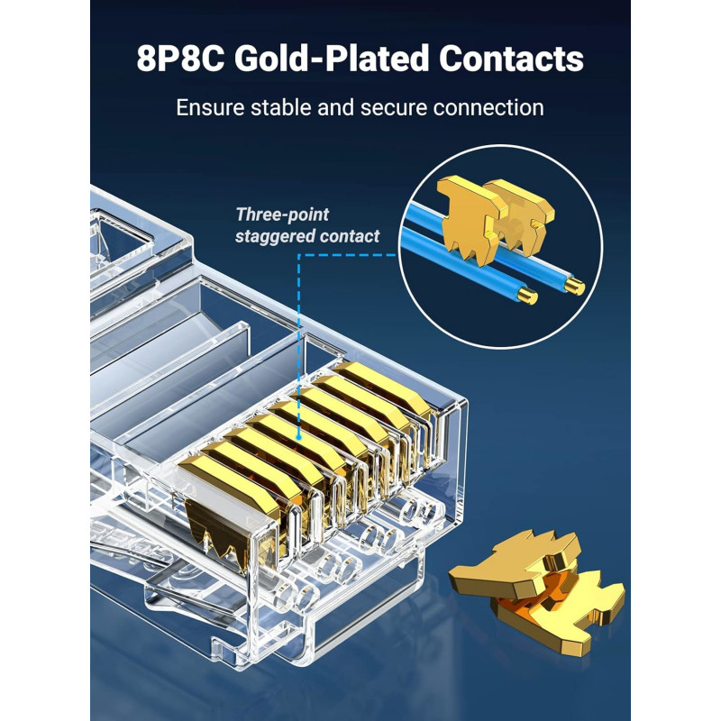 UGREEN Cat6 RJ45 Modular Plugs (50 Pcs)–Transparent with Gold Contacts