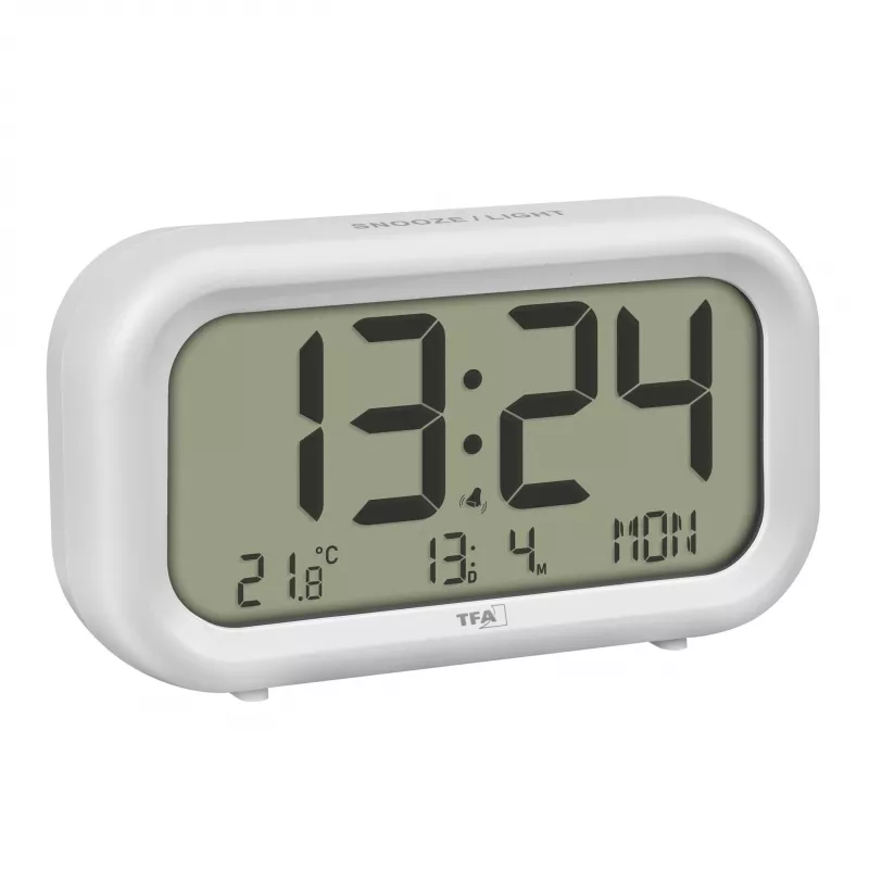 TFA Dostmann 60.2052.02 Quartz Alarm Clock White 2 Alarm Times Large Display, Extra Loud Alarm Tone