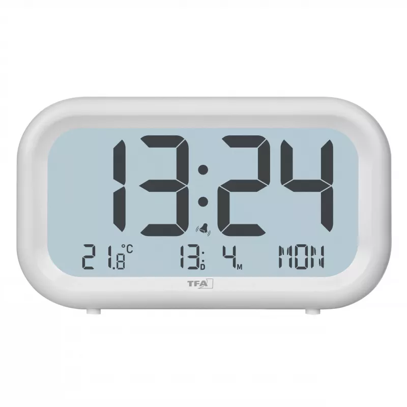 TFA Dostmann 60.2052.02 Quartz Alarm Clock White 2 Alarm Times Large Display, Extra Loud Alarm Tone