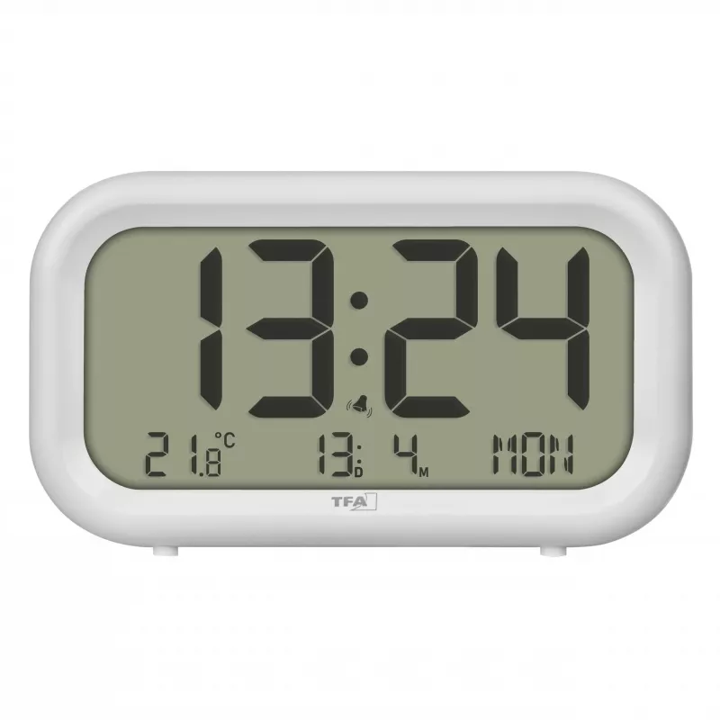 TFA Dostmann 60.2052.02 Quartz Alarm Clock White 2 Alarm Times Large Display, Extra Loud Alarm Tone