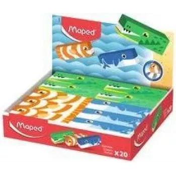 Maped Animal Design Plastic Eraser, Phthalate- and PVC-free, 3 Animal Motifs – 20-Piece Display
