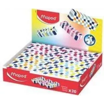 Maped Plastic Eraser, Colourful Checkered, Phthalate- and PVC-Free, 20-Piece Display (123501)