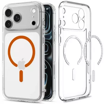 Spigen Ultra Hybrid MagSafe Case for iPhone 17 Pro Max / 18 Pro Max, Clear/Orange (ACS12122)