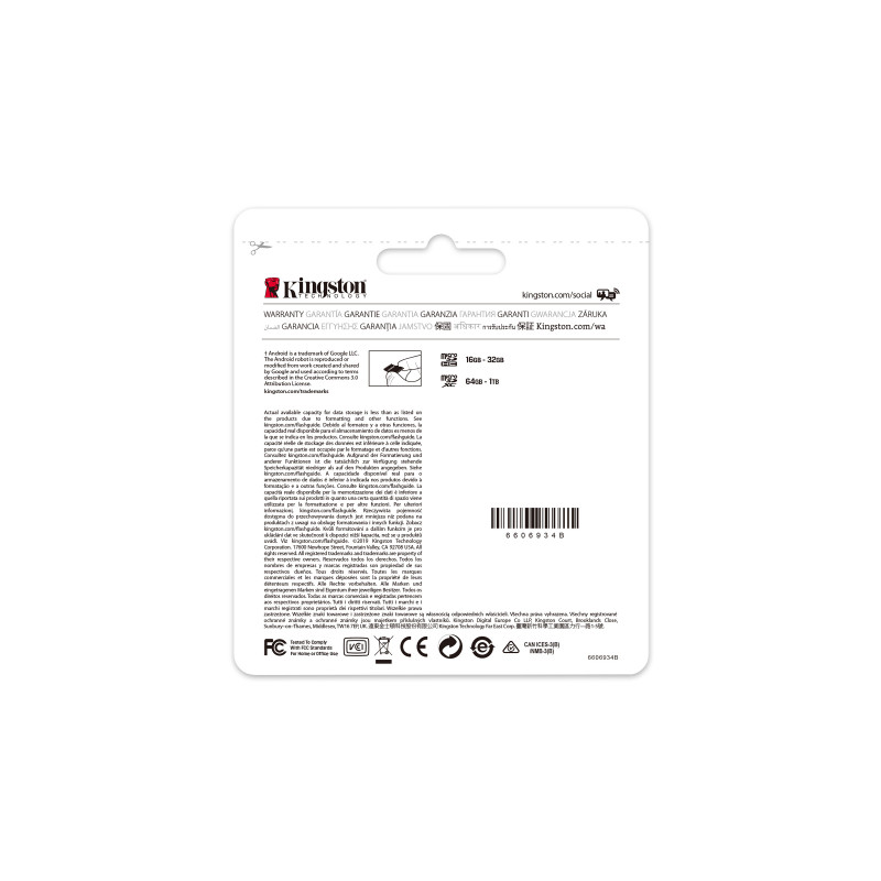 Kingston microSDXC Memory Card 64 GB, UHS-I (SDCS2/64GBSP)