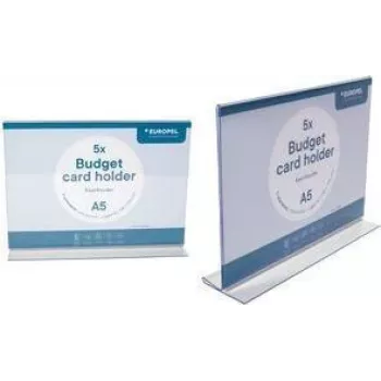 EUROPEL Budget Table Sign Holder, DIN A5 Landscape, Straight, Clear Acrylic, Single-Sided