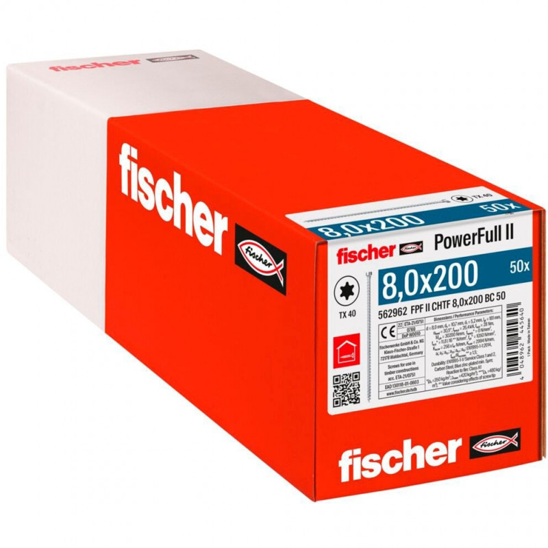 Fischer Wood construction screw PowerFull II 8.0x200 ZK TX VG (50 pieces, full thread, galvanized)