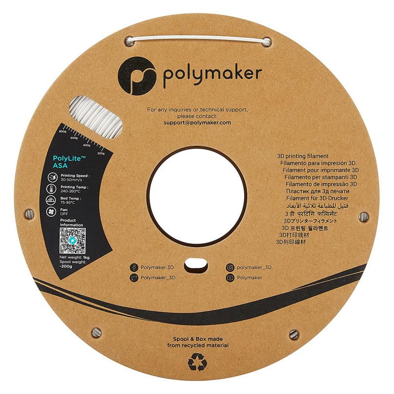 Polmask ASA 3D Printer Filament, 1.75 mm, 1 kg - White (PF01002)