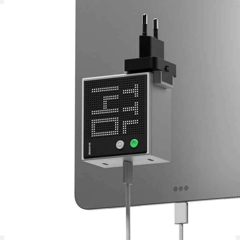SHARGE Pixel 140 GaN Charger, 140W, 3x USB-C, Dot Matrix Display - grey
